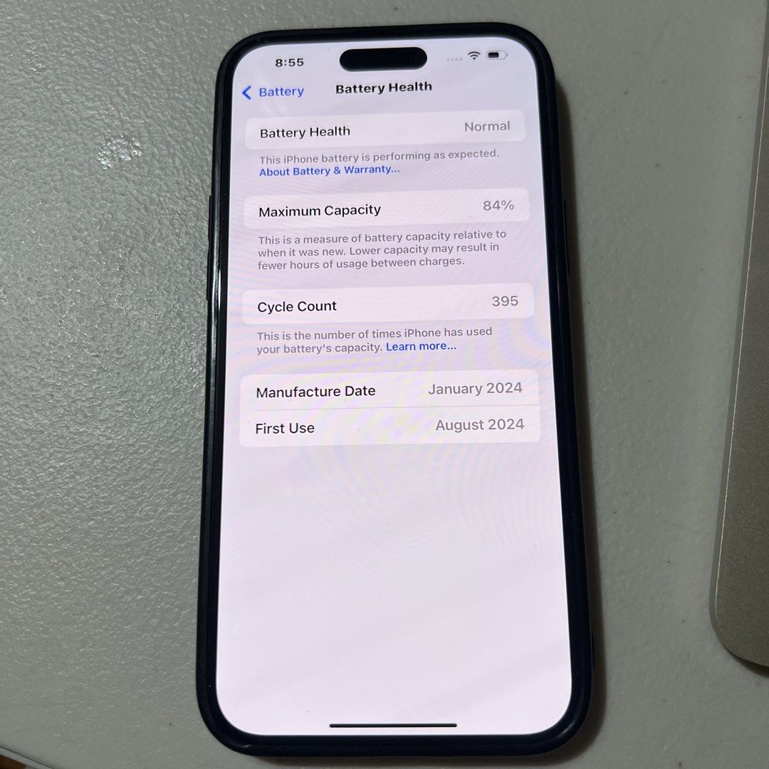 iPhone 15 Plus Pink 128GB (Category: iPhone 15 Series) located in Quezon City. Submitted by projectpurge (Listing ID 1466313017, Image 2). Description: 📱 Item Details * Model: iPhone 15 Plus * Color: Pink * Storage: 128GB * First Used: August 2024 🔎 Condition & Usage * Mint condition, lady-owned * Around 1 year only of actual use * Fully functional, no issues * Battery Health: 84% | Cycle Count: 395 * Screen, back, and frame are in excellent co
