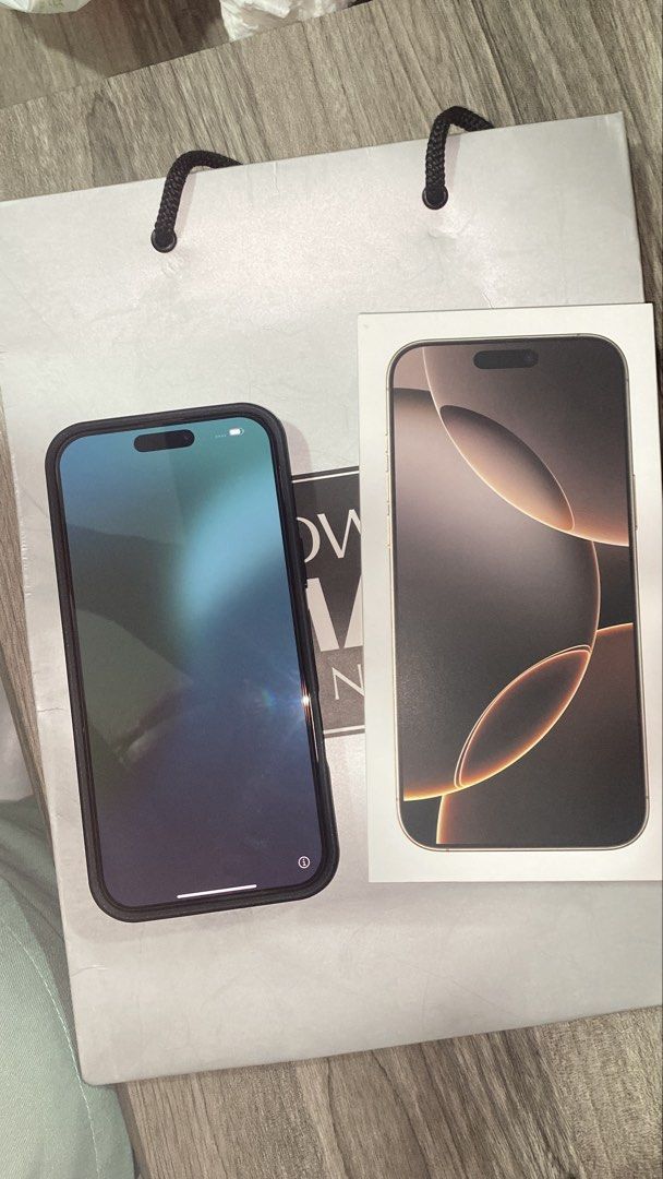 Iphone 16 Pro Max (97% batt health, PowerMac) (Category: iPhone 16 Series) located in Pasig City. Submitted by czennie_n (Listing ID 1466296578, Image 2). Description: - Iphone 16 Pro Max 256gb - Bought in PowerMac with paper bag, box, and receipt - Lady owned bought last May (2025) - Dessert Titanium - 97% battery health - Open line (all sim cards) - No issues, No history of repair, No scratches - Face ID working, True-tone working, speaker work