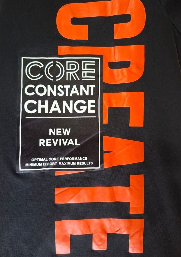 Jack & Jones Core Constant Change T-Shirt Black M (Category: Tshirts & Polo Shirts ) located in Bulacan. Submitted by kei.collections (Listing ID 1466302926, Image 3). Description: - Brand: Jack & Jones - Size: Medium (Regular Fit) - Color: Black with bold orange 'CREATE' text print and graphic box patch - Color Rate: 10/10 - Material: 100% soft and breathable cotton - Design: Clean solid back - Care: Machine washable - Condition: 10/10 - Issue: 