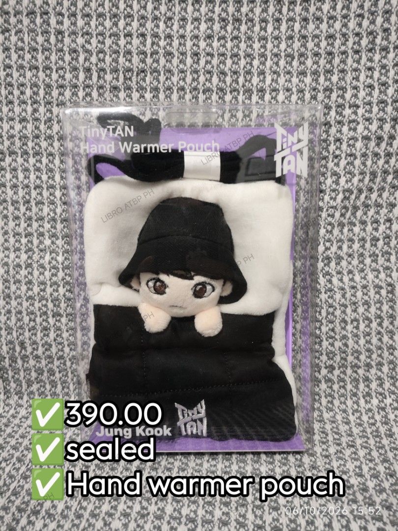 Jk Hand warmer Pouch (Category: K-Wave Merchandise) located in Quezon City. Submitted by libro_atbp (Listing ID 1466258913, Image 1). Description: 🧸💜 TINY TAN / BT21 FOR SALE! ⤷ Personal collection decluttering ✨ ⤷ Paubos sale. ⤷ 📸 Prices are on the photos. ⤷ 📍 North Olympus Subd., Quezon City • pm for inquiries • no cancellations! • PAYO ONLY! FIRST-TO-PAY POLICY MOD: sdd/j&t/flash MOP: gcash/maya/gotyme/maribank.