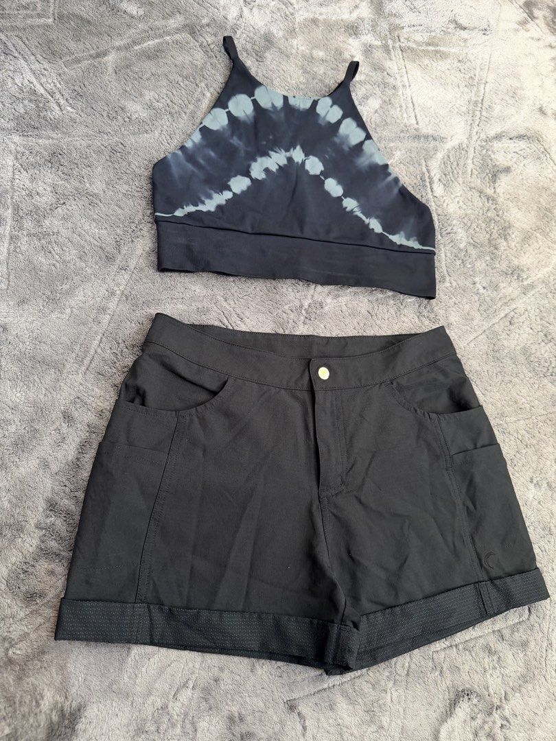 JoyLab Top and Zyia Active Shorts Set (Category: Activewear) located in Manila. Submitted by yeti_it (Listing ID 1466267463, Image 2). Description: - JoyLab Tie-Dye Halter Crop Top: Size Medium, 92% nylon & 8% spandex - Zyia Active Black Utility Shorts: Size Small, 93% polyester & 7% spandex - Shorts feature multiple pockets, front button closure, and cuffed hems - Perfect matching set for workouts or casual athleisure outfits.