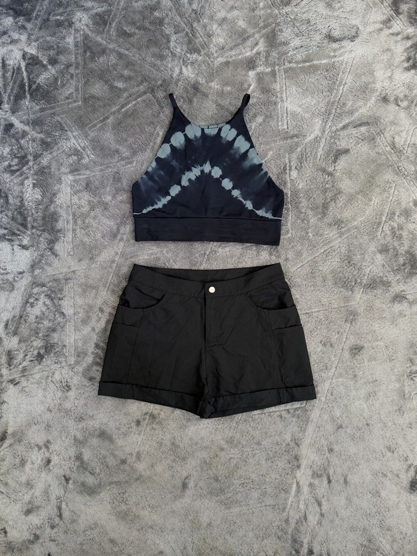 JoyLab Top and Zyia Active Shorts Set (Category: Activewear) located in Manila. Submitted by yeti_it (Listing ID 1466267463, Image 1). Description: - JoyLab Tie-Dye Halter Crop Top: Size Medium, 92% nylon & 8% spandex - Zyia Active Black Utility Shorts: Size Small, 93% polyester & 7% spandex - Shorts feature multiple pockets, front button closure, and cuffed hems - Perfect matching set for workouts or casual athleisure outfits.
