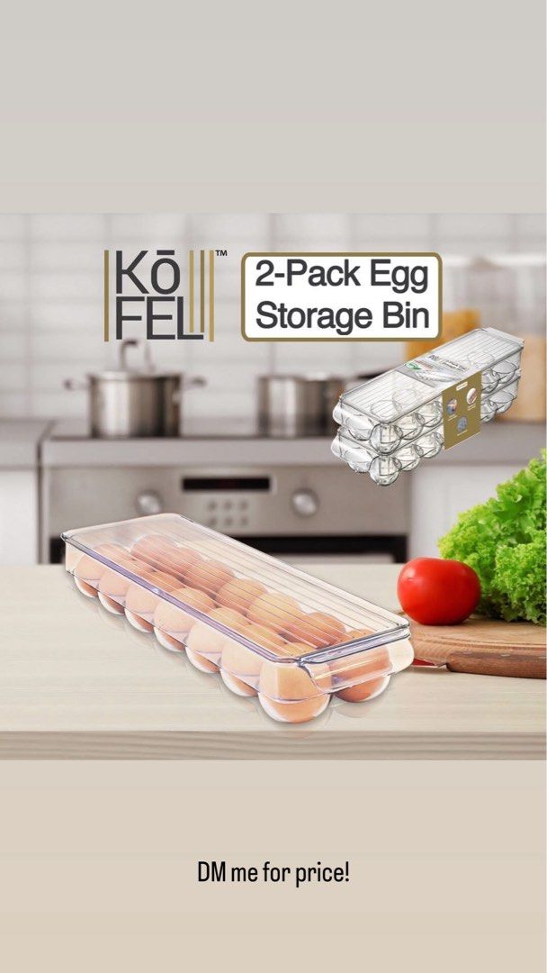 Köfel 2-Pack Egg Storage Bin (Category: Storage Boxes & Baskets) located in San Juan City. Submitted by mightycrystal_4094bb (Listing ID 1466199496, Image 1). Description: - 2-Pack clear plastic egg storage bins for easy visibility - Secure design keeps eggs safe in the fridge - Stackable to maximize and save refrigerator space - Clean, modern look that keeps shelves neat and organized - Easy to see when it's time to restock.