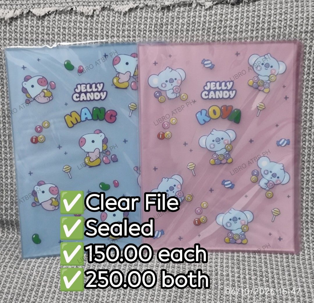 Koya and Mang Clear File (Category: K-Wave Merchandise) located in Quezon City. Submitted by libro_atbp (Listing ID 1466259193, Image 1). Description: 🧸💜 TINY TAN / BT21 FOR SALE! ⤷ Personal collection decluttering ✨ ⤷ Paubos sale. ⤷ 📸 Prices are on the photos. ⤷ 📍 North Olympus Subd., Quezon City • pm for inquiries • no cancellations! • PAYO ONLY! FIRST-TO-PAY POLICY MOD: sdd/j&t/flash MOP: gcash/maya/gotyme/maribank.