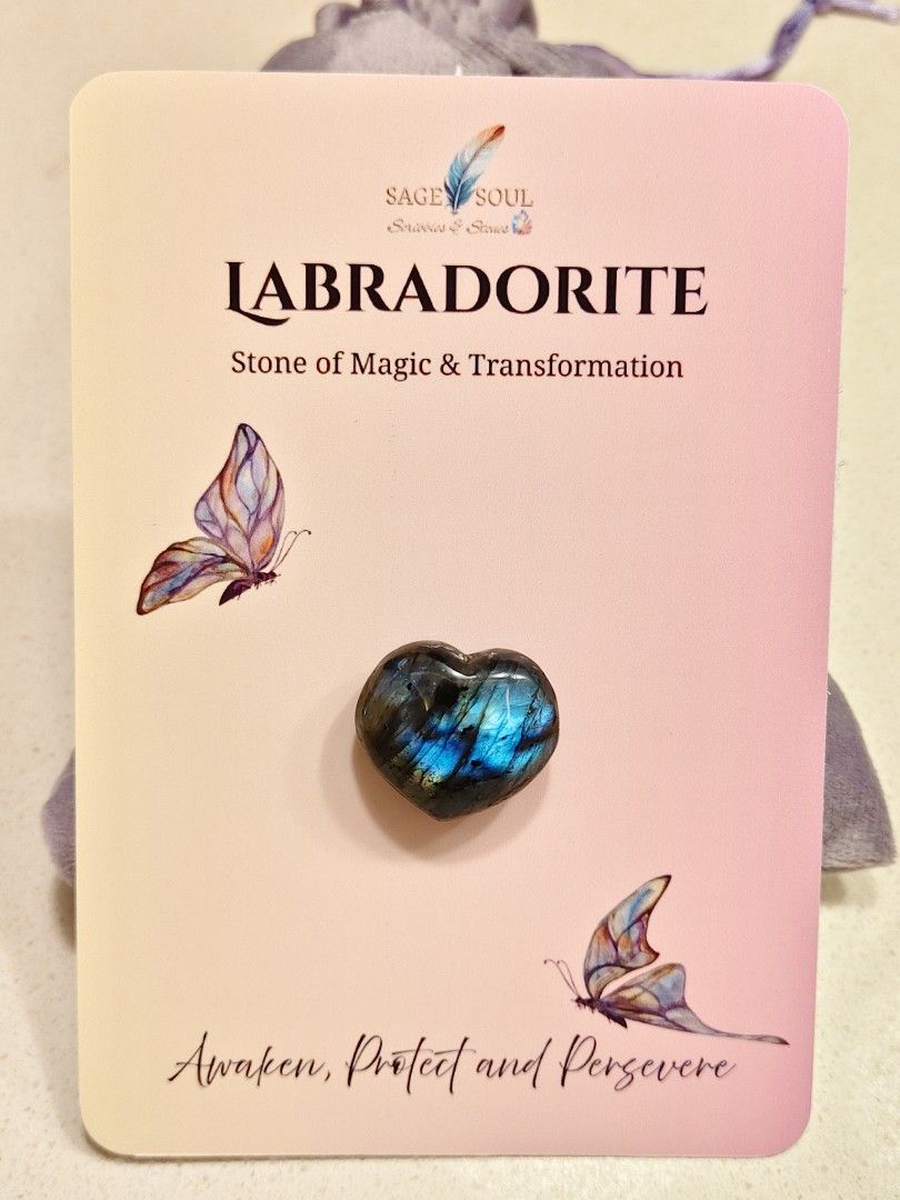 Labradorite Heart Stone (C) (Category: Precious Stones) located in Manila. Submitted by sagesoulscribblesstones (Listing ID 1466179537, Image 1). Description: ✨ Awaken Your Magic: Natural Labradorite Pocket Hearts ✨ Bring home the Stone of Magic & Transformation! Each of these gorgeous Labradorite hearts flashes with mesmerizing chatoyant colors and comes beautifully mounted on custom backing cards ("Awaken, Protect and Persevere"), making them c