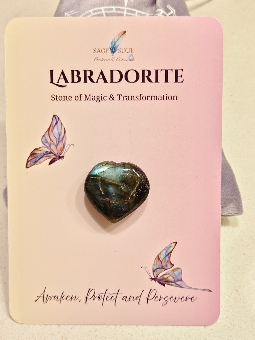 Labradorite Heart Stone (C) (Category: Precious Stones) located in Manila. Submitted by sagesoulscribblesstones (Listing ID 1466179537, Image 2). Description: ✨ Awaken Your Magic: Natural Labradorite Pocket Hearts ✨ Bring home the Stone of Magic & Transformation! Each of these gorgeous Labradorite hearts flashes with mesmerizing chatoyant colors and comes beautifully mounted on custom backing cards ("Awaken, Protect and Persevere"), making them c