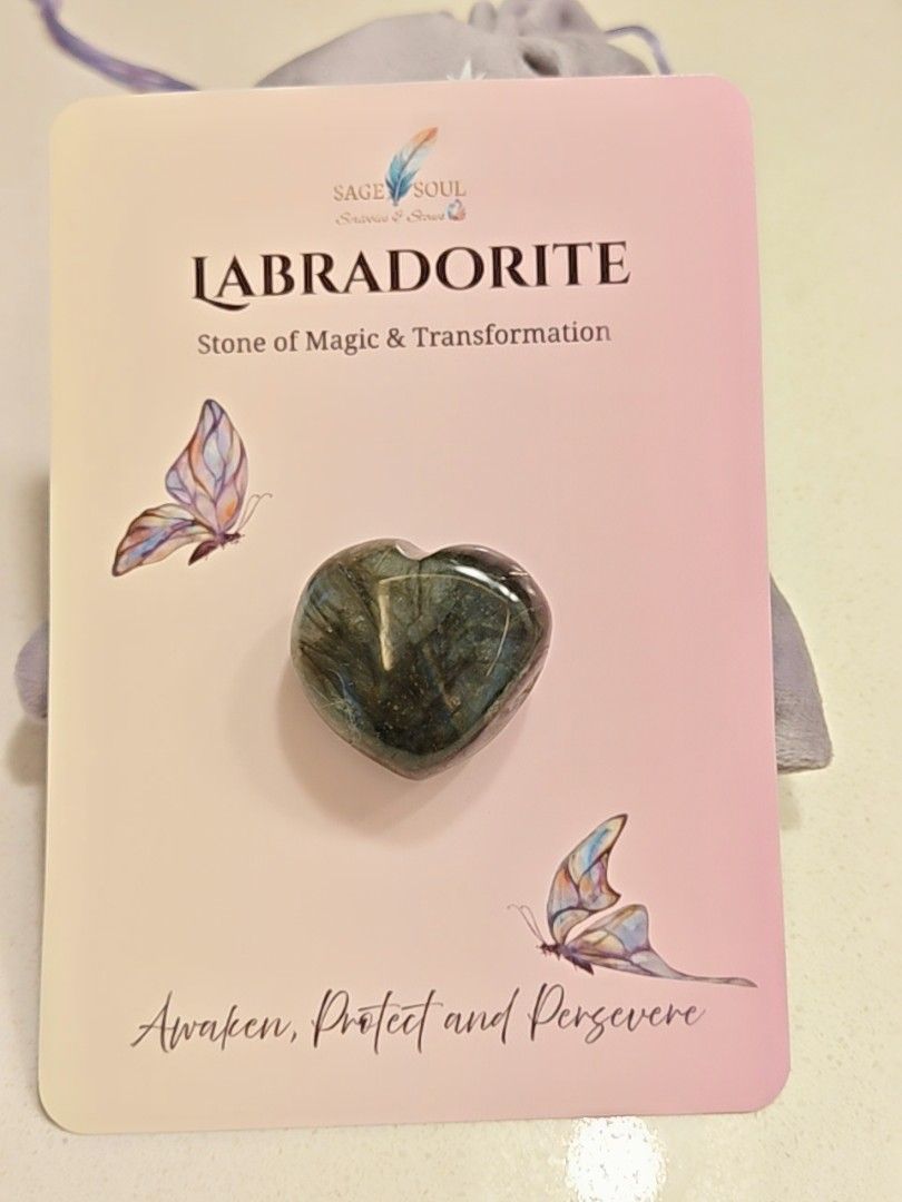 Labradorite Heart Stone ( A) (Category: Precious Stones) located in Manila. Submitted by sagesoulscribblesstones (Listing ID 1466178659, Image 2). Description: ✨ Awaken Your Magic: Natural Labradorite Pocket Hearts ✨ Bring home the Stone of Magic & Transformation! Each of these gorgeous Labradorite hearts flashes with mesmerizing chatoyant colors and comes beautifully mounted on custom backing cards ("Awaken, Protect and Persevere"), making them 