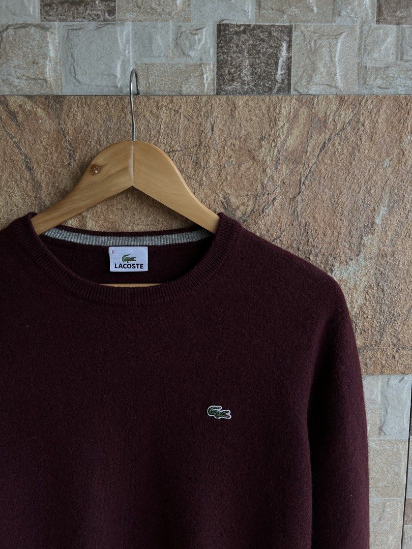 LACOSTE - WOOL CREWNECK LONGSLEEVES (Category: Coats, Jackets and Outerwear) located in Bacolod City. Submitted by timelessbyjosh (Listing ID 1466310637, Image 2). Description: BEST FOR CASUAL & FORMAL OUTFITS SIZE : 6 ACTUAL COLOR : MAROON COLOR RATE : 10 OUT OF 10 CONDITION : NEAR NEW MATERIAL : 80 % WOOL & 20 % POLYAMIDE MADE IN : FLAWS : NONE DIMENSIONS LENGTH - 25 WIDTH ( ARMPIT TO ARMPIT ) - 22 SHOULDER TO SHOULDER - 17. 5 SLEEVE LENGTH ( A