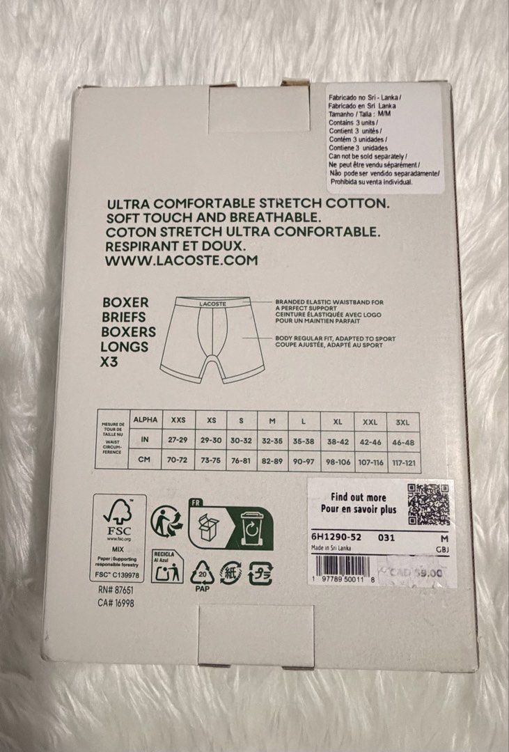 Lacoste Mens Boxer Brief (Category: Activewear) located in Manila. Submitted by shobeybe08 (Listing ID 1466305454, Image 2). Description: Selling this LACOSTE MENS BOXER BRIEF 3 PACK (ALL BLACK) - COTTON STRETCH (MEDIUM) BRANDNEW Sealed Bought in Canada 🇨🇦 💯 Authentic Money back guarantee if proven fake Onhand and ready to ship Lalamove ready/LBC/Grab Open for layaway Loc: Manila DM for inquiries 🫶 - Authentic Lacoste boxer briefs - Pack of 3