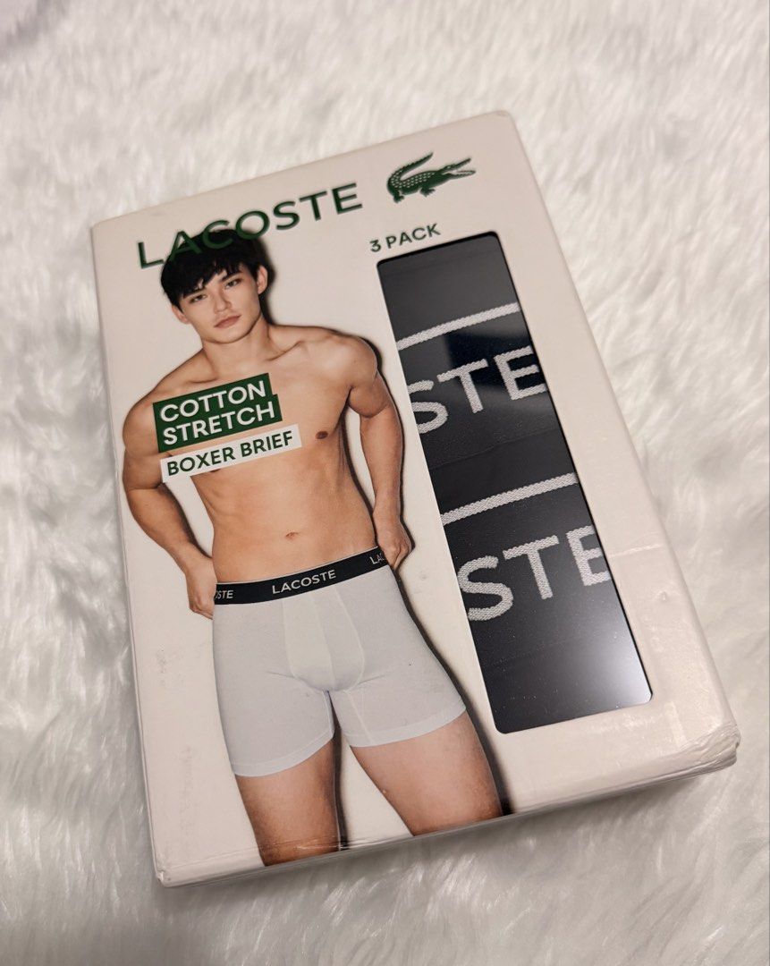 Lacoste Mens Boxer Brief (Category: Activewear) located in Manila. Submitted by shobeybe08 (Listing ID 1466305454, Image 1). Description: Selling this LACOSTE MENS BOXER BRIEF 3 PACK (ALL BLACK) - COTTON STRETCH (MEDIUM) BRANDNEW Sealed Bought in Canada 🇨🇦 💯 Authentic Money back guarantee if proven fake Onhand and ready to ship Lalamove ready/LBC/Grab Open for layaway Loc: Manila DM for inquiries 🫶 - Authentic Lacoste boxer briefs - Pack of 3