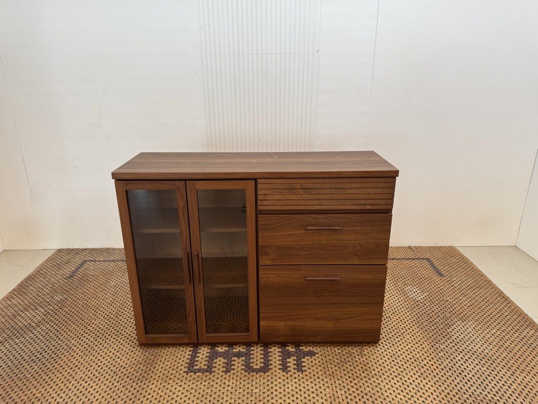 Lateral Cabinet (Category: Shelves, Cabinets & Racks) located in Quezon City. Submitted by matetdevis13 (Listing ID 1466277698, Image 3). Description: Wooden 2-Glass Door, 3-Tier Drawer Lateral Cabinet Price: 8,500 L47.5 x W16 x H35.5 In good condition Code JMD24-M512.