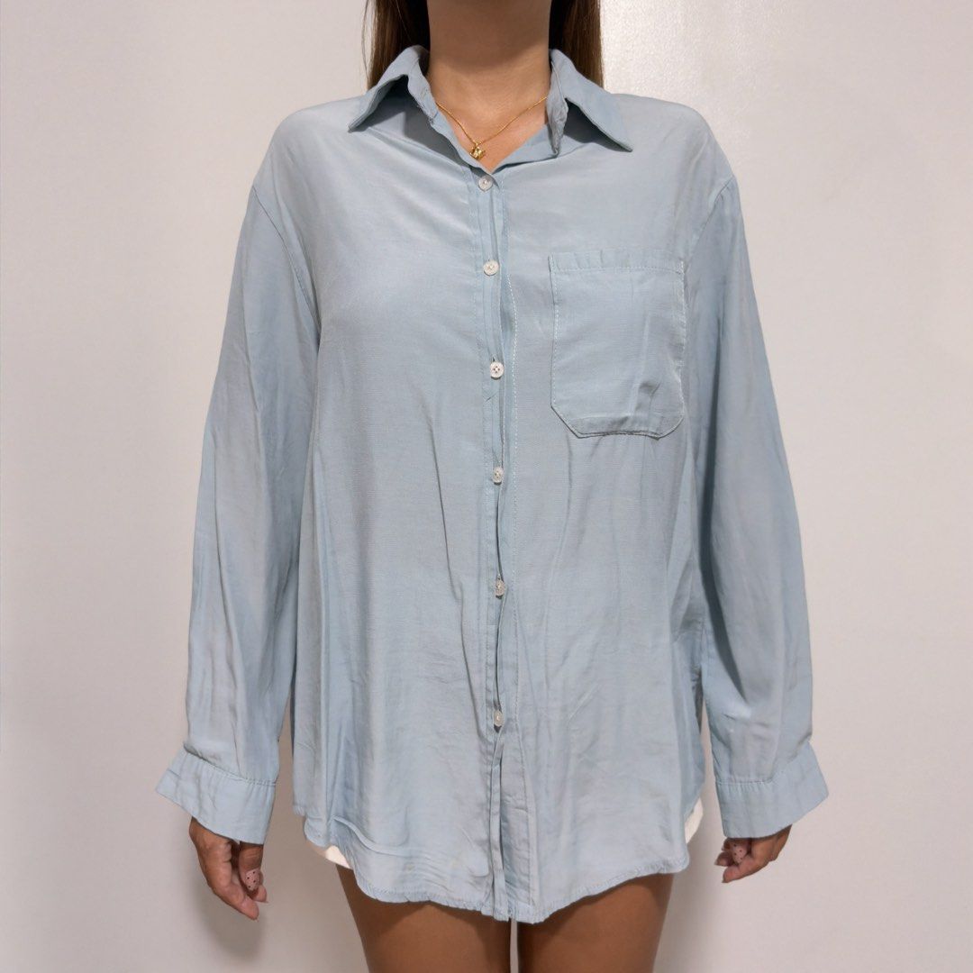 light steel blue button down (Category: Longsleeves) located in Cebu City. Submitted by cuteoncue (Listing ID 1466306203, Image 3). Description: large-xl.