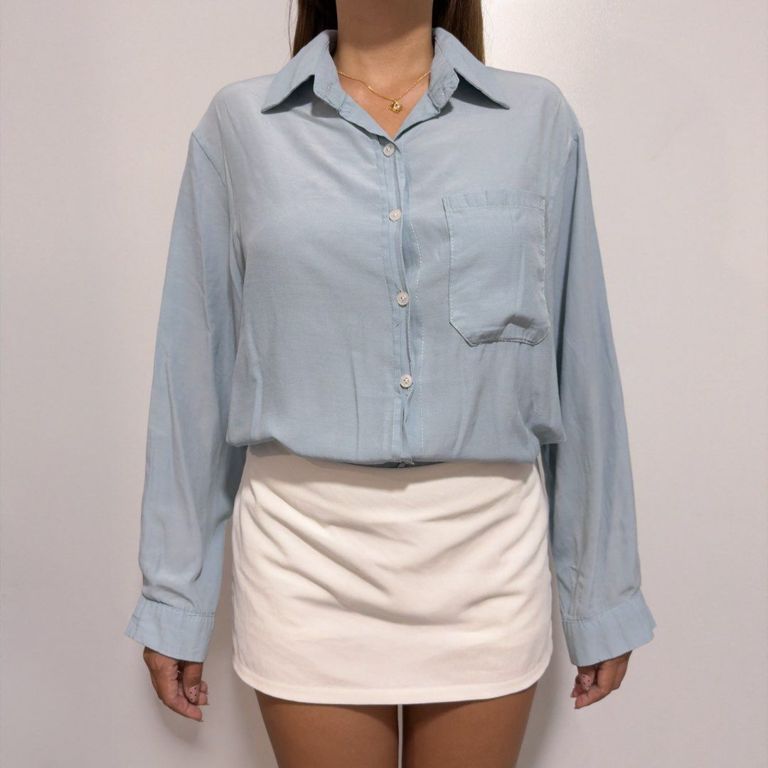 light steel blue button down (Category: Longsleeves) located in Cebu City. Submitted by cuteoncue (Listing ID 1466306203, Image 1). Description: large-xl.