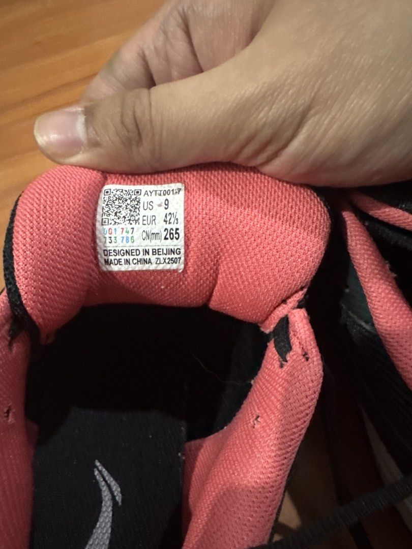 Li-Ning Almighty V Badminton Shoes (Category: Sneakers) located in Imus. Submitted by serdz.joshua (Listing ID 1466247739, Image 2). Description: - Brand/Model: Li-Ning Almighty V Badminton Shoes - Color: Black with pink inner lining and white soles (stylish striped side detailing) - Size: US 9 | EUR 42 2/3 | CN 265 - Origin: Designed in Beijing, Made in China - Closure: Lace-up - Condition: Like new, used only 3 times - RFS: Sizing is a bit smal