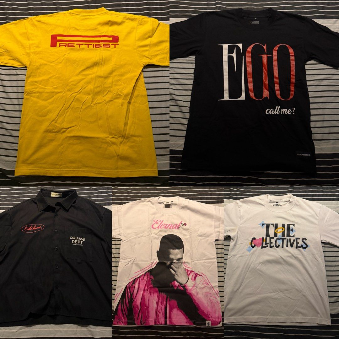 Local T Shirts (Category: Tshirts & Polo Shirts ) located in Manila. Submitted by uziski (Listing ID 1466275537, Image 1). Description: PRETTIEST YELLOW - SIZE (M) USED ONCE ₱750 EGO BLACK - SIZE (M) USED ONCE ₱600 ETERNAL CLB DRAKE WHITE - SIZE (S) NEVER USED ₱600 THE COLLECTIVES HEAVEN SENT WHITE - SIZE (M) USED MORE THAN ONCE ₱400 TEHO BOXY CROPPED POLO COLD HEART NEVER USED (M) ₱800 .