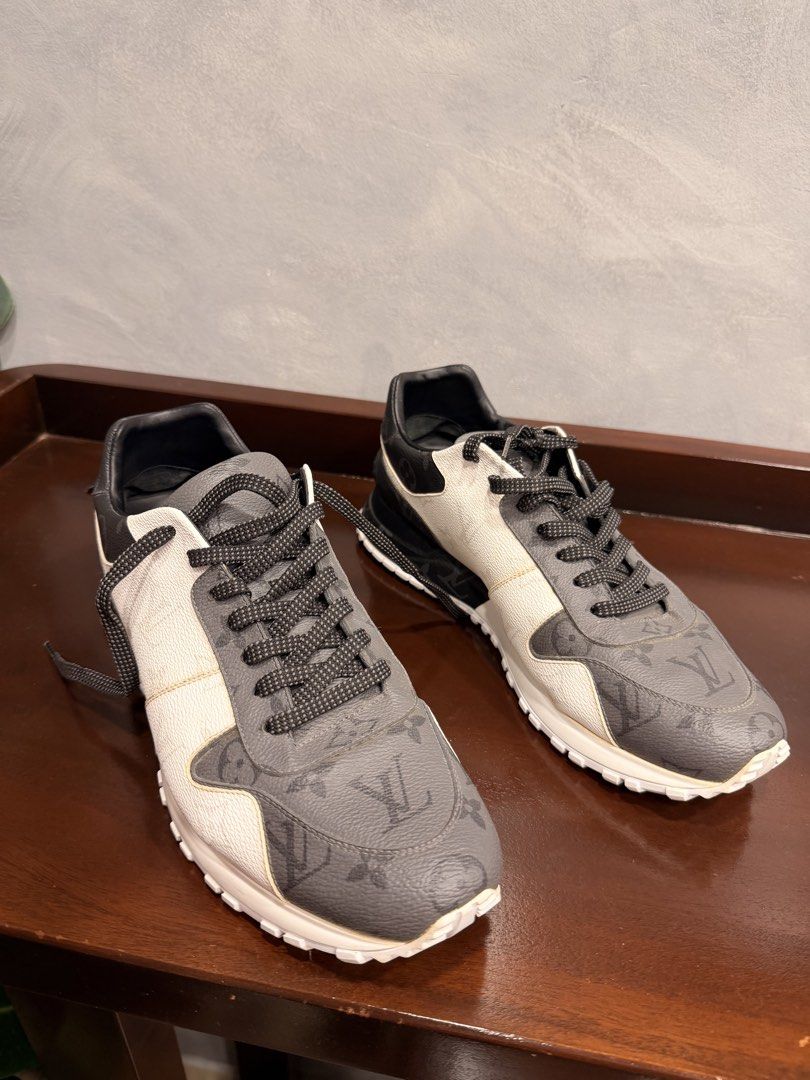 Louis Vuitton LV Run Away Sneakers (Category: Dress Shoes) located in Quezon City. Submitted by amberkm (Listing ID 1466319974, Image 1). Description: Authentic Louis Vuitton Run Away sneakers in the classic Monogram/white colorway. Barely worn / lightly used Overall very good condition Condition: 8/10 LV Size printed inside sole: 6½ Best fits size 41 Some yellowing/discoloration on the white areas due to storage/age — please see photos No major 
