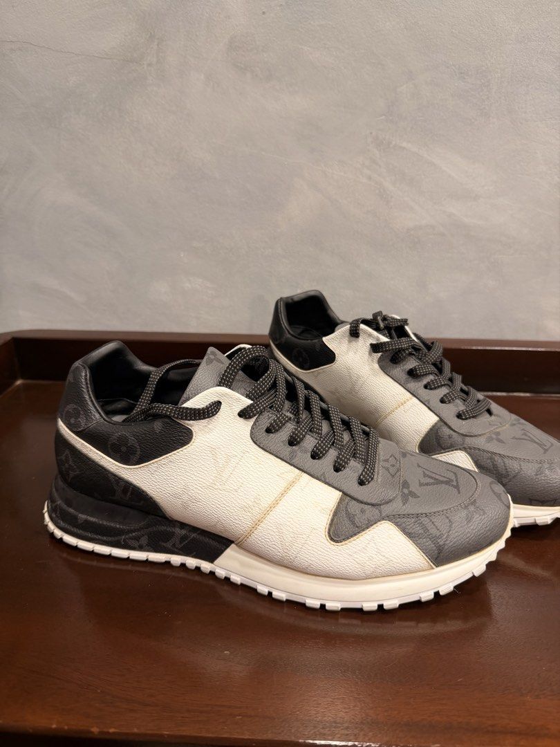 Louis Vuitton LV Run Away Sneakers (Category: Dress Shoes) located in Quezon City. Submitted by amberkm (Listing ID 1466319974, Image 2). Description: Authentic Louis Vuitton Run Away sneakers in the classic Monogram/white colorway. Barely worn / lightly used Overall very good condition Condition: 8/10 LV Size printed inside sole: 6½ Best fits size 41 Some yellowing/discoloration on the white areas due to storage/age — please see photos No major 