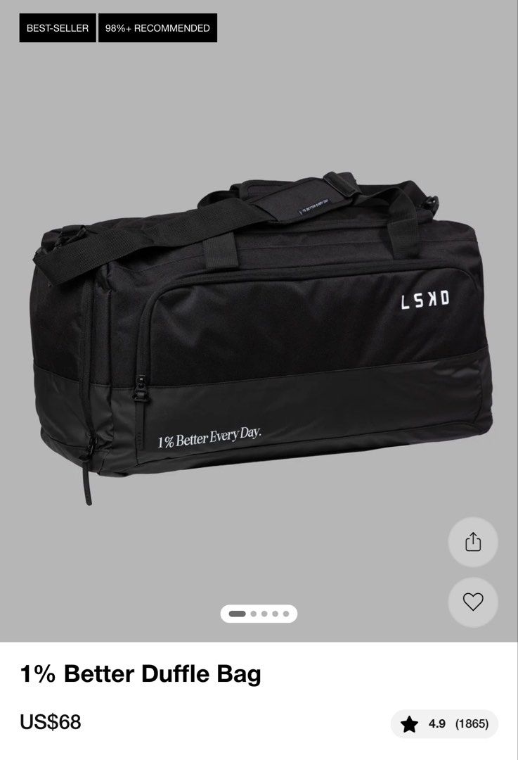 LSKD 1% BETTER DUFFLE BAG (Category: Shoulder Bags) located in Cainta. Submitted by jayequerubin (Listing ID 1466246022, Image 1). Description: Used LSKD 1% Better Duffle Bag for sale. Give me your offer I might just say yes. RFS bought a Hyrox bag. Flaws in the photo.
