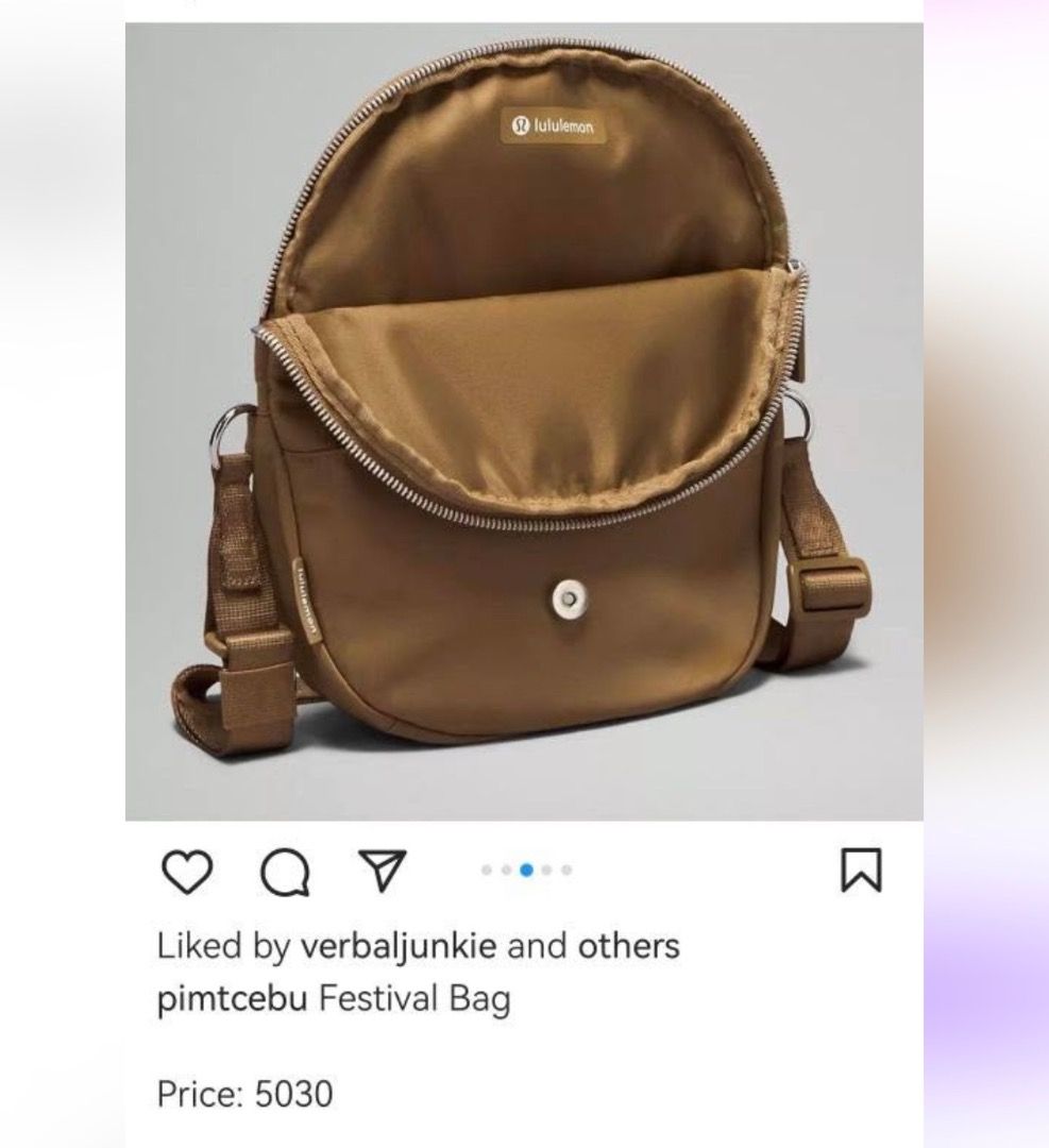 Lululemon (Category: Luxury Bags & Wallets) located in Caloocan City. Submitted by yanyang0708 (Listing ID 1466159320, Image 3). Description: Festival Bag.