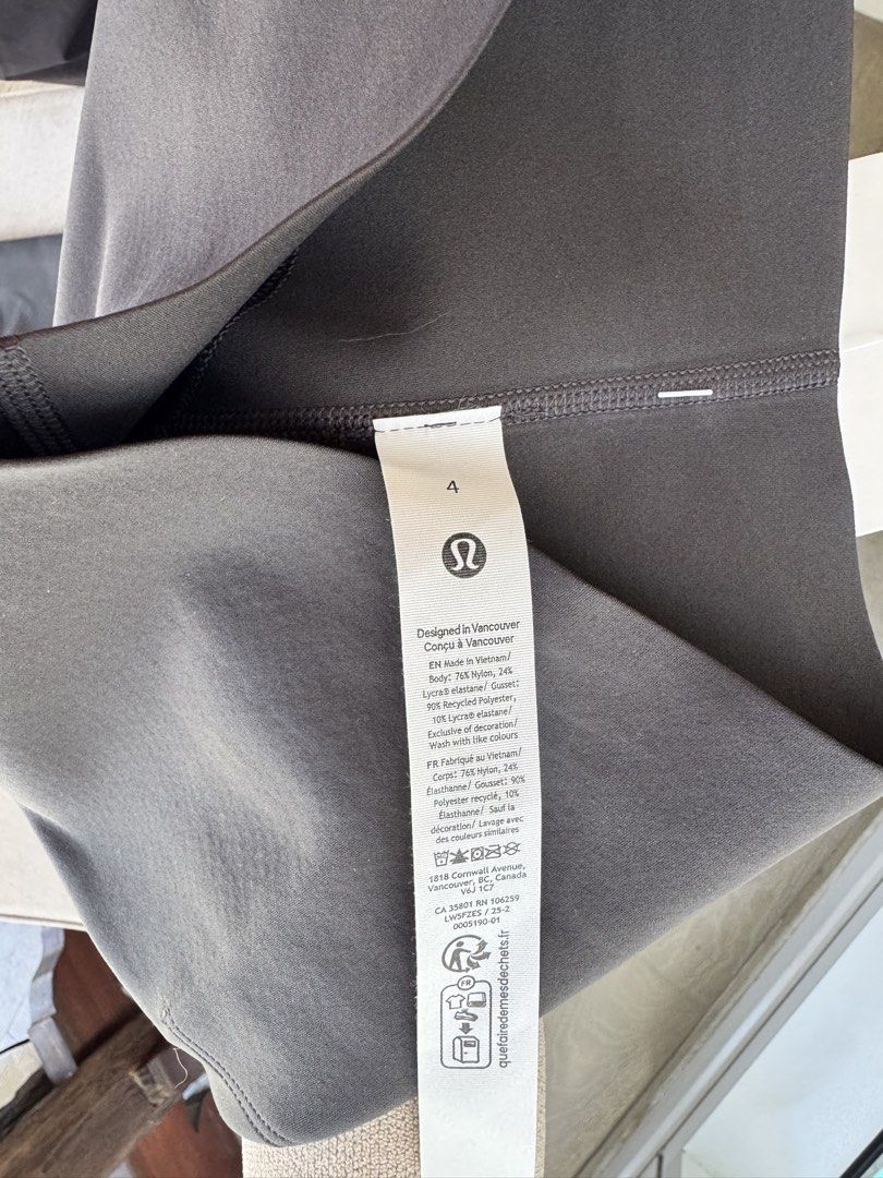 Lululemon Glow Up HR Tight 25" - Graphite Grey - Size 4 (Category: Activewear) located in Paranaque City. Submitted by piemumbuys (Listing ID 1466336246, Image 2). Description: - Brand: Lululemon - Style: Glow Up HR Tight 25" - Color: Graphite Grey - Size: 4 - Condition: Brand new with original tag ($128) - Fabric: Sleek Ultralu with four-way stretch, sweat-wicking, and quick-drying - Fit: High-rise with minimally seamed, bonded waistband and cle
