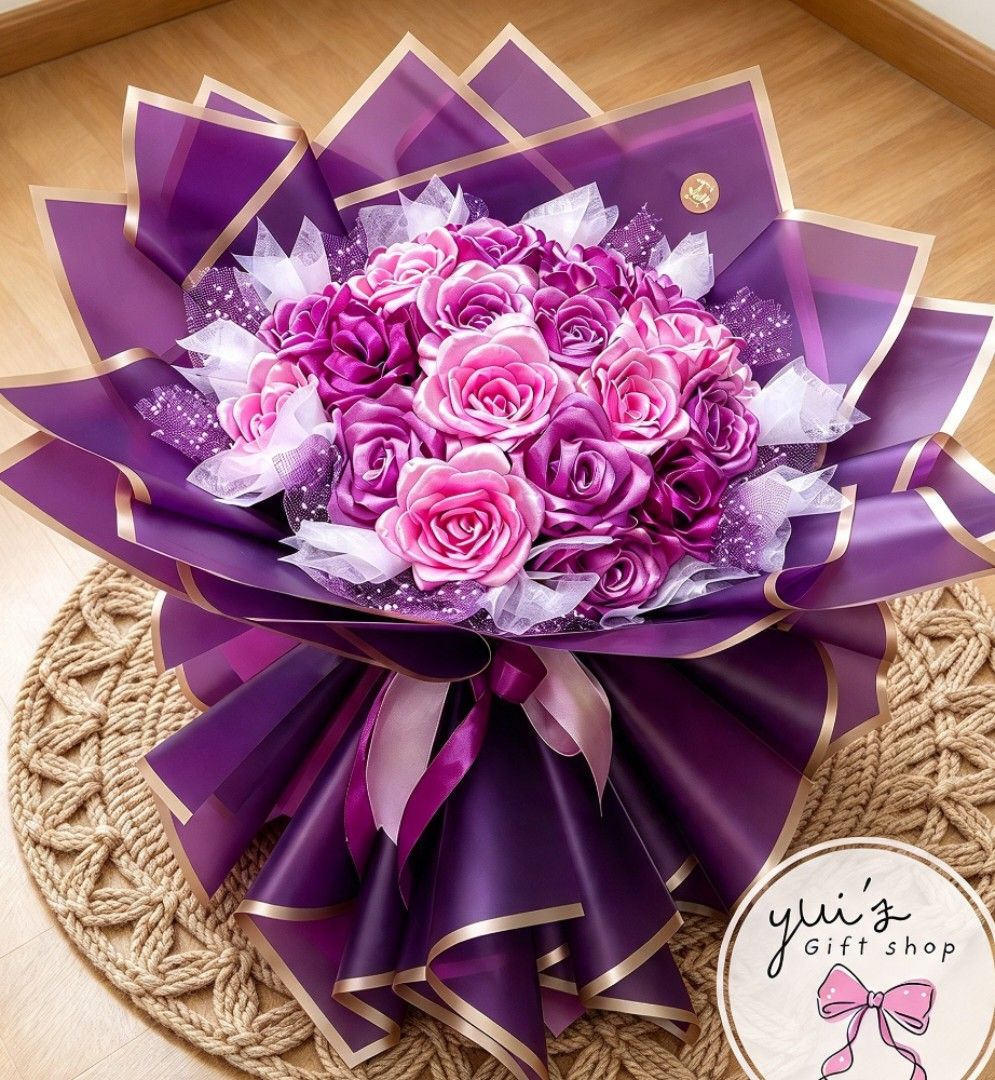 LUXE SATIN ROSE BOUQUET (Category: Flowers & Bouquets) located in Cainta. Submitted by giftshopbyyui (Listing ID 1466317588, Image 3). Description: 🟣 LUXE SATIN ROSE BOUQUET — Everlasting Keepsake 💜 ✨ Handmade • Premium Satin Ribbon • Forever Beautiful ✨ 🌸 21 Stems — Symbolizes Devotion & Eternal Love 💎 Why It’s Special: - 🌸 Handcrafted satin roses — never fades, lasts forever ​ - 🎀 Luxe purple & gold premium wrapping ​ - 💜 Elegant lavende