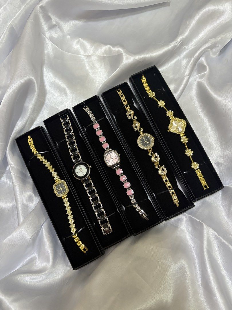 LUXURY VINTAGE WATCH (Category: Women's Watches) located in Malolos. Submitted by deffnotandwie (Listing ID 1466246126, Image 2). Description: ₱250 each - Stunning women's fashion watches available in gold-tone, silver-tone, and colorful link designs - Features sparkling crystal accents on dials and straps with secure clasp closures - Variety of face shapes including round, square, and heart - Reliable battery-operated quartz movements - Ideal as
