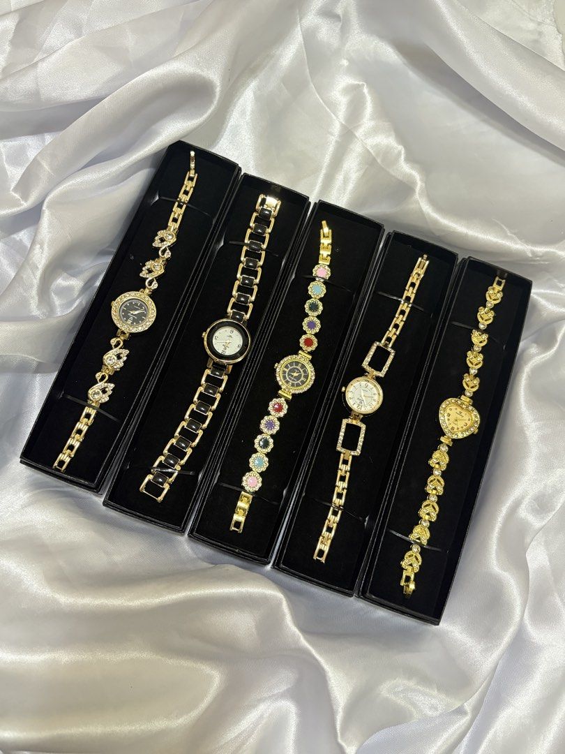 LUXURY VINTAGE WATCH (Category: Women's Watches) located in Malolos. Submitted by deffnotandwie (Listing ID 1466246126, Image 1). Description: ₱250 each - Stunning women's fashion watches available in gold-tone, silver-tone, and colorful link designs - Features sparkling crystal accents on dials and straps with secure clasp closures - Variety of face shapes including round, square, and heart - Reliable battery-operated quartz movements - Ideal as