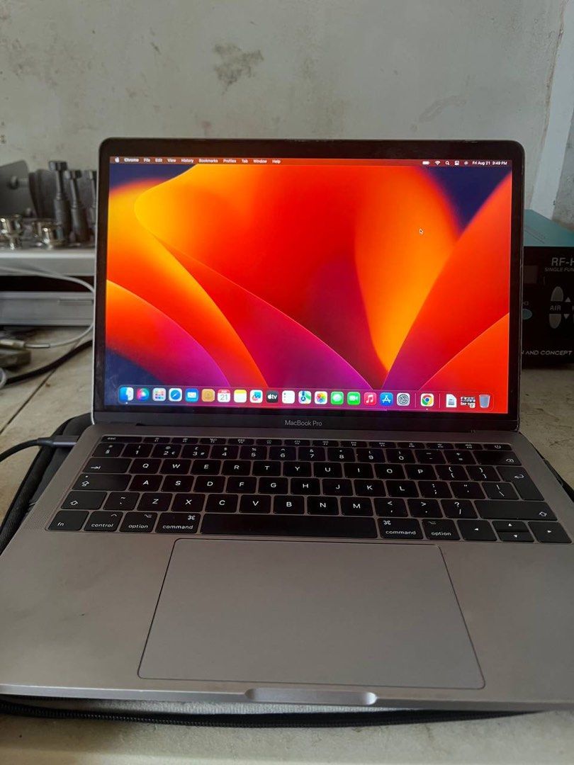 MacBook Pro 13-inch 2017 Two Thunderbolt 3 ports (Category: Laptops & Notebooks) located in Manila. Submitted by sheinkable (Listing ID 1466227432, Image 2). Description: - Model: MacBook Pro 13-inch (2017) - Processor: 2.3 GHz Dual-Core Intel Core i5 - Memory: 8 GB RAM - Storage: 128 GB SSD - Graphics: Intel Iris Plus Graphics 640 - OS: macOS Ventura installed - Ports: 2 Thunderbolt 3 ports - Condition: Screen and keyboard are 100% responsive, w