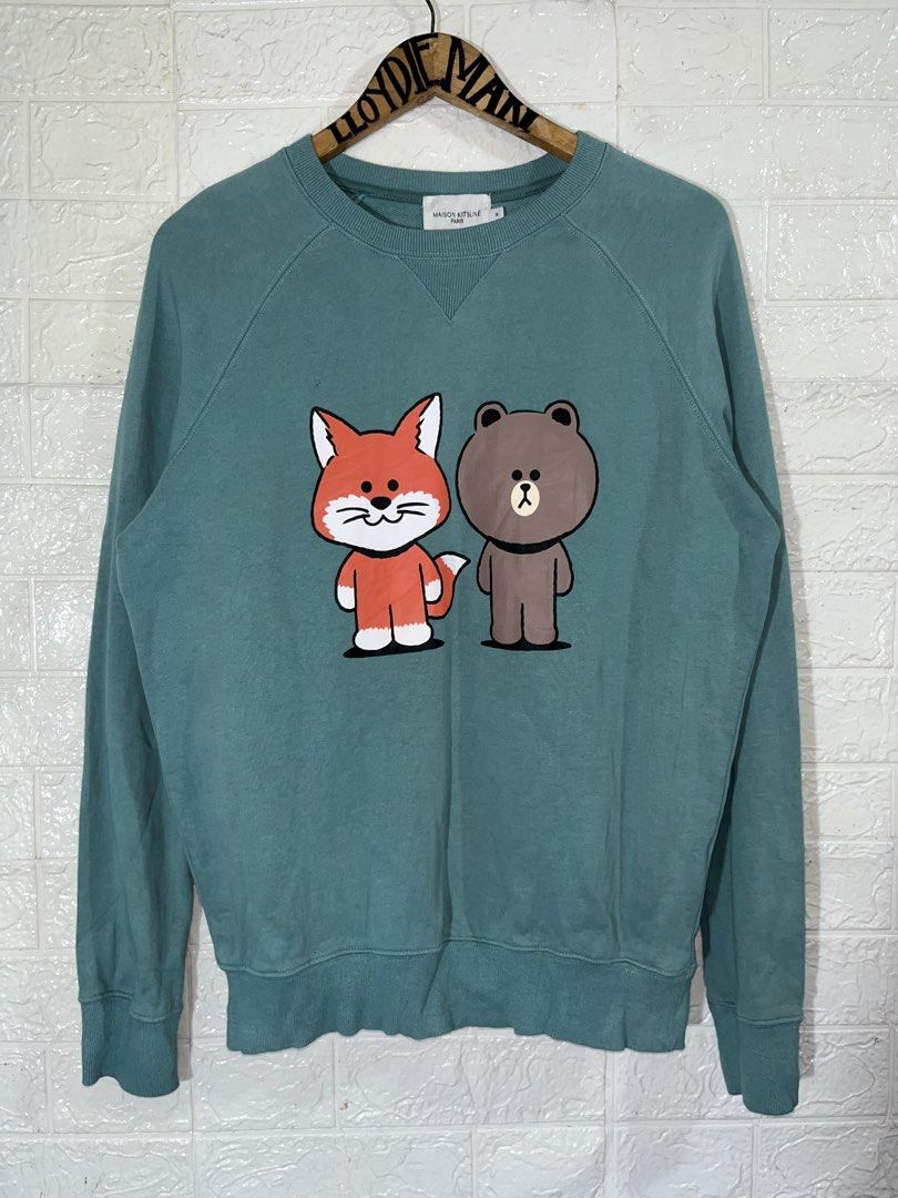 maison kitsune x line friends sweater (Category: Coats, Jackets and Outerwear) located in Manila. Submitted by lloydiemmfmannn (Listing ID 1466245377, Image 1). Description: maison kitsune x line friends sweater sz M on tag fits w21.5 l27 flaws: pasay location.