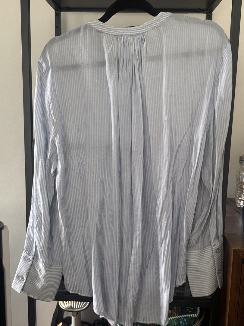 Mango Blue Striped Long Sleeve Blouse Size L (Category: Longsleeves) located in Manila. Submitted by ramoneybaloney (Listing ID 1466299054, Image 3). Description: Slightly sheer Can fit up to XL.