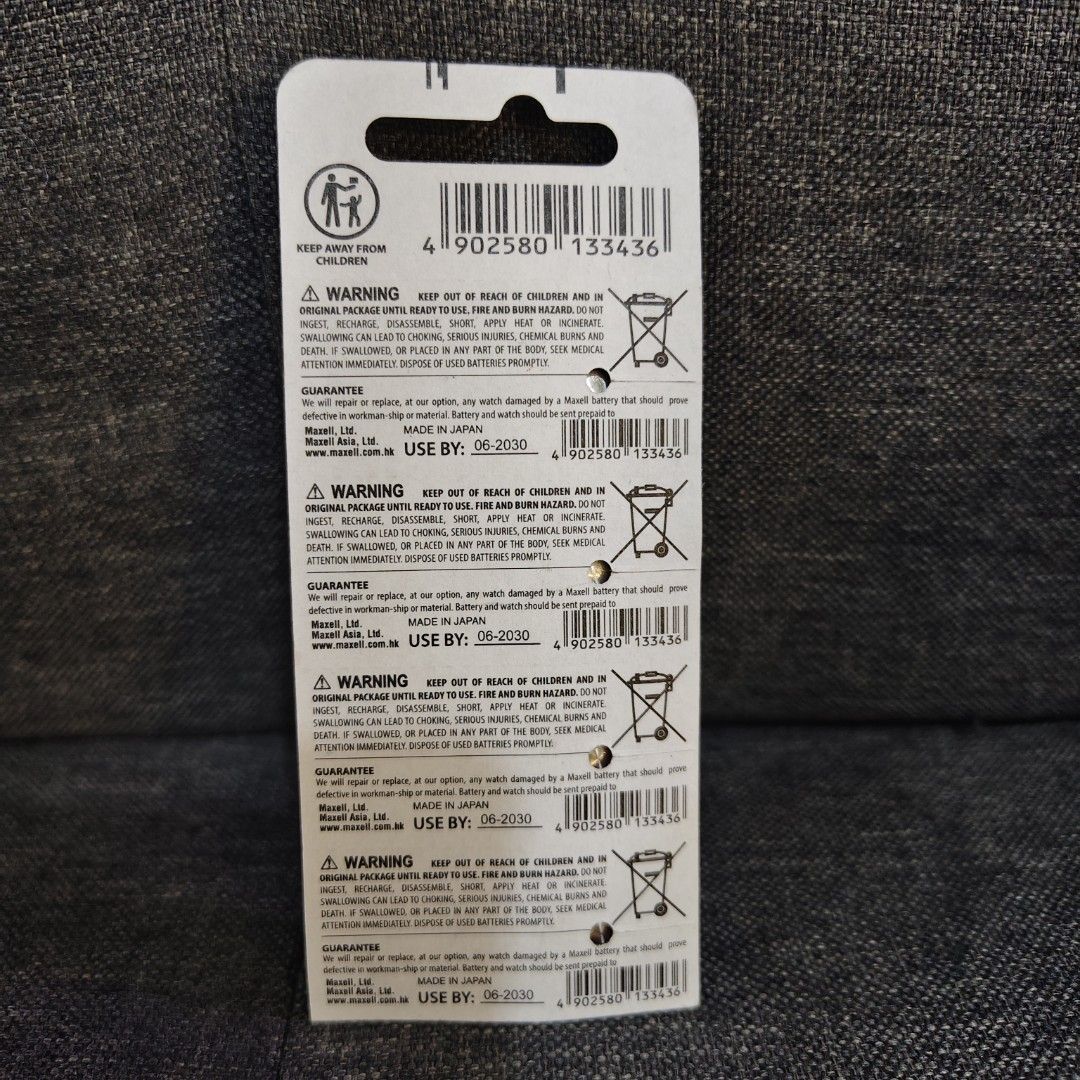 Maxell SR626SW 377 Silver Oxide Watch Batteries (Category: Men's Watches) located in Caloocan City. Submitted by abbyyaotuazon (Listing ID 1466245480, Image 2). Description: - Item: Maxell SR626SW Silver Oxide Watch Batteries - Voltage: 1.55V - Origin: Made in Japan - Expiry Date: 06-2030 .