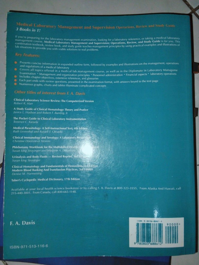 medical laboratory management and supervision (Category: Textbooks) located in Lucena. Submitted by theg00dhang (Listing ID 1466298705, Image 3). Description: sf not included.
