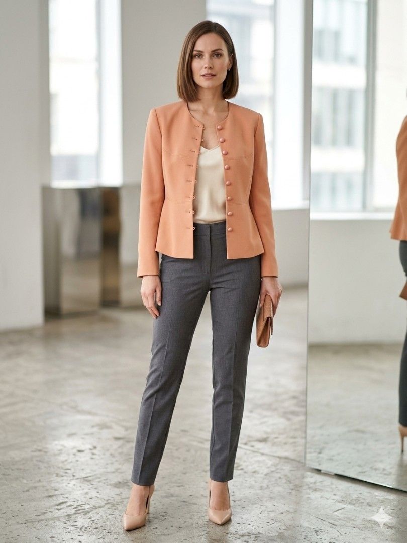 MEDIUM SIZE collarless buttom up coat (Category: Coats, Jackets and Outerwear) located in Valenzuela. Submitted by anna.banana10 (Listing ID 1466168881, Image 1). Description: - Brand: Alpha Collection - Size: 13 (Pit to pit: approx. 20 inches) - Color: Vibrant orange with contrasting round pink buttons - Style: Round neckline, front button closure, and stylish paneled front seams - Details: Fully lined interior - Condition: Clean, excellent, and