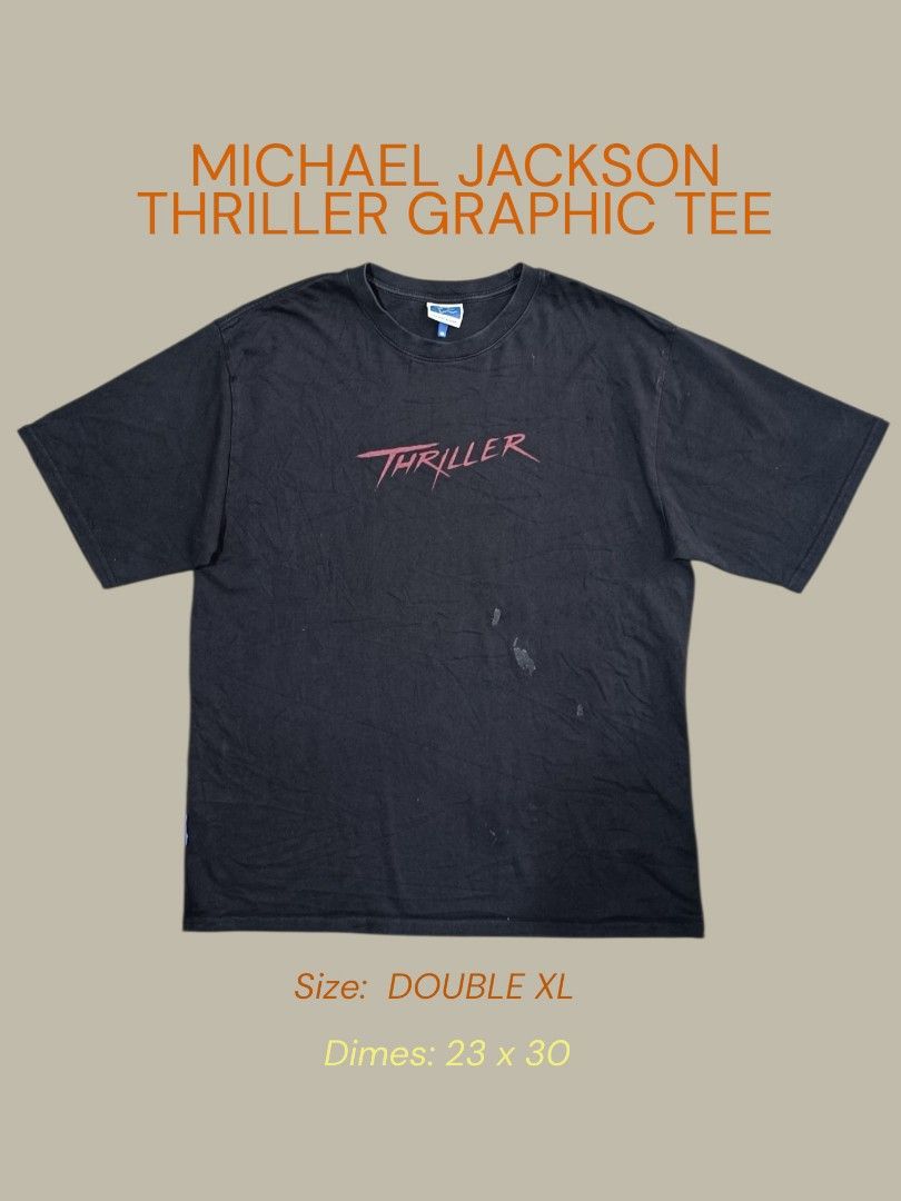 MICHAEL JACKSON THRILLER GRAPHIC TEE (Category: Tshirts & Polo Shirts ) located in Midsayap. Submitted by macoy.picker (Listing ID 1466195420, Image 2). Description: MICHAEL JACKSON THRILLER GRAPHIC TEE SIZE 2 XL DIMES: 23X30 ❌issue: stain (See last pic).