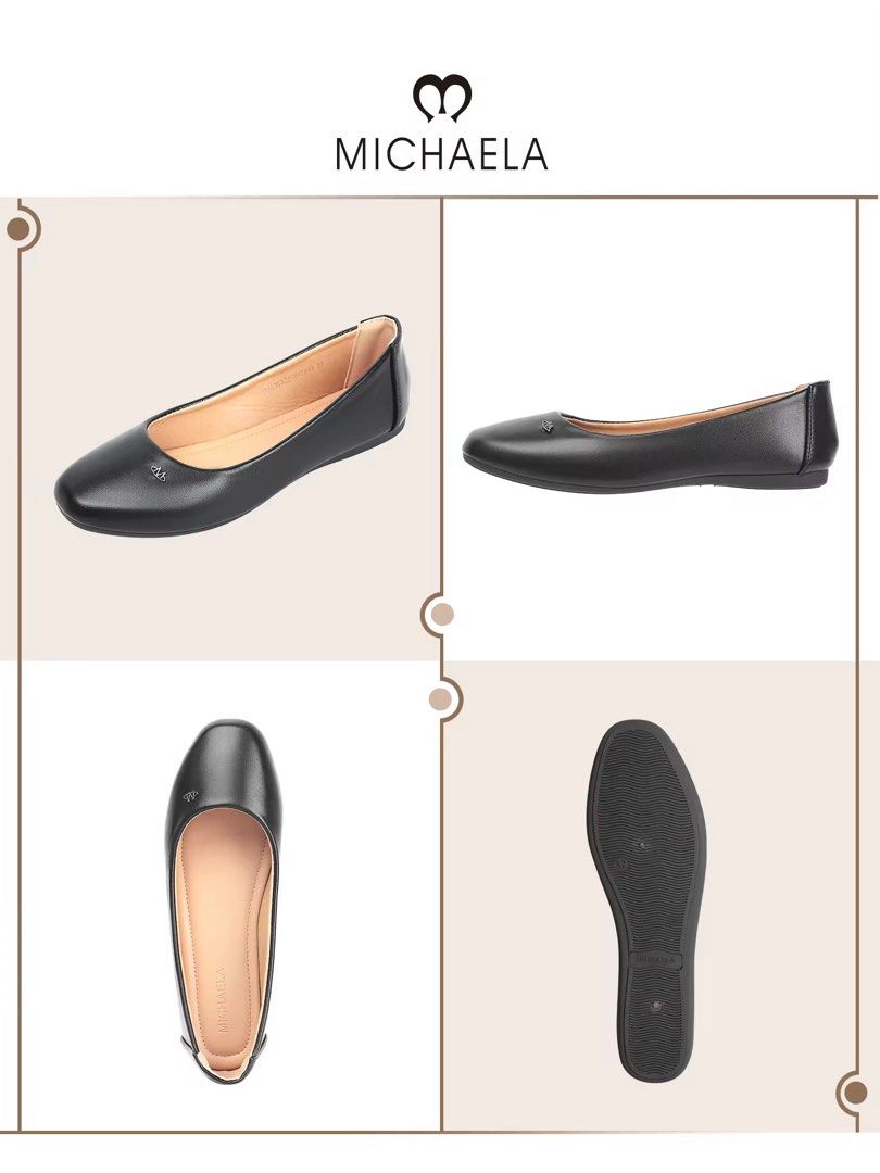 MICHAELA Black Flat Shoes (Category: Flats & Sandals) located in Valenzuela. Submitted by roxie018 (Listing ID 1466217118, Image 3). Description: - Brand: MICHAELA - Type: Slip-on flats - Size: 37 - Color: Classic black with neutral beige lining - Features: Round toe, subtle front logo detail, cushioned sole, and textured rubber bottom for anti-slip grip - Condition: Clean exterior, great for everyday casual wear.