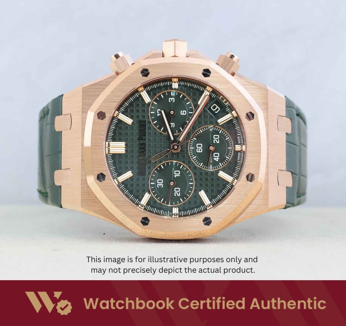 [Mint] Audemars Piguet Royal Oak Strap 26240OR.OO.D404CR.02 26240OR AP Khaki Green Dial A8982 | Jan 2024 (Category: Watches) located in Singapore. Submitted by watchbooksg (Listing ID 1466195828, Image 1). Description: Watchbook Swiss-Standard Certified: Professional Authentication You Can Trust Every watch undergoes systematic 60-point verification by Swiss-trained watchmakers at our in-house Watchbook Service Centre. We verify all checkpoints—m