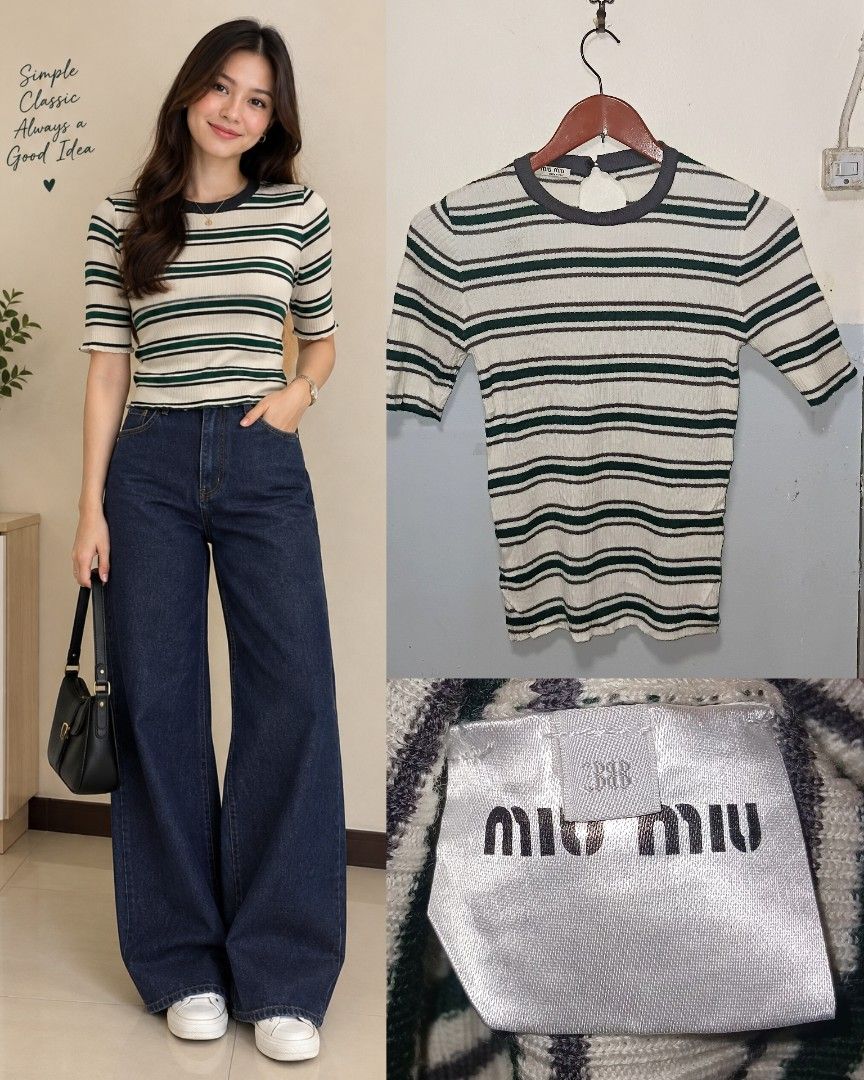 MIU MIU Ribbed Knit Top (Category: Luxury Apparel) located in Cebu City. Submitted by cebuanamomshies (Listing ID 1466272924, Image 1). Description: S-semi-L Crewneck Short-sleeve Ribbed Knit.