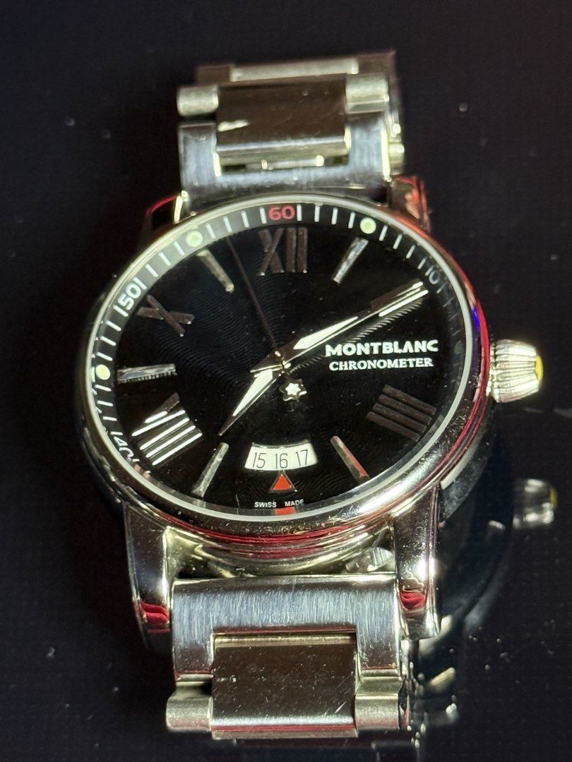 Montblanc Chronometer and Montblanc Flyback Watches (Category: Luxury Watches) located in Quezon City. Submitted by ddozed (Listing ID 1466295183, Image 3). Description: - Authentic Montblanc watch bundle, perfect for collectors - Watch 1: Black dial chronometer with Roman numerals, date window, and steel bracelet - Watch 2: White textured dial with Arabic numerals, flyback chronograph, and steel bracelet - Movement: Automatic for both timepieces