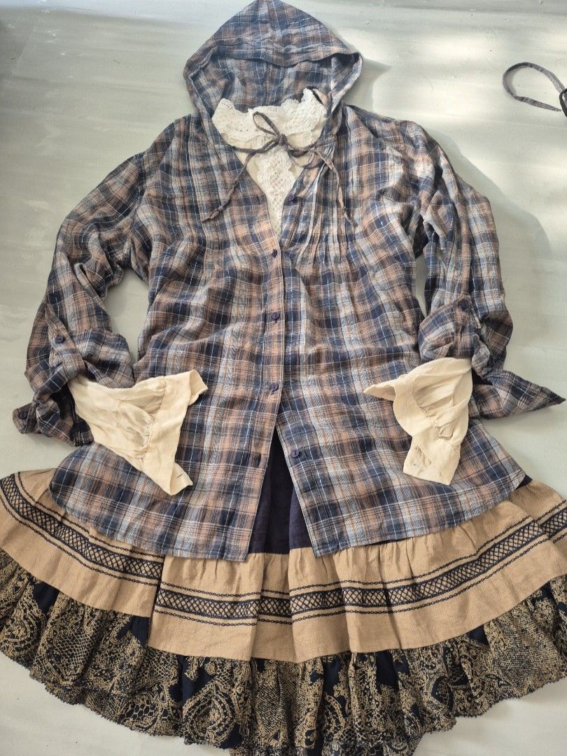 Morikei Cottagecore Navy & Brown 3in1 Coords (Category: Sets or Coordinates) located in Calamba. Submitted by bb.lace (Listing ID 1466279273, Image 1). Description: replaced inner for a more fitting cream blouse po ^^ so much cuter when worn sana gets nyo yung style 🥹 may missing buttons po sa back closure ng blouse, will fix before shipout!.