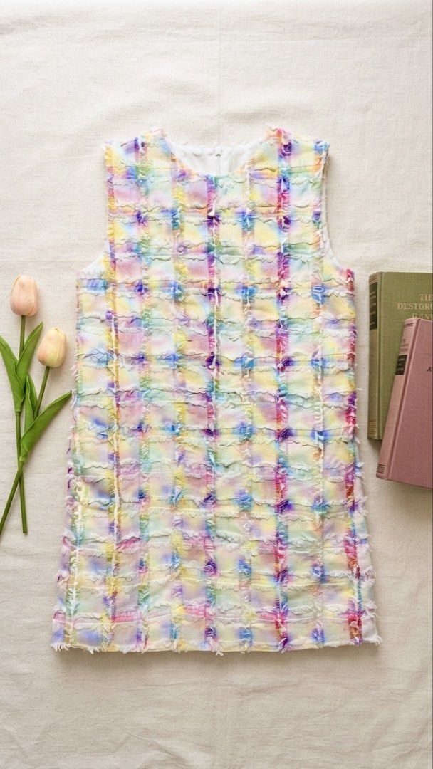 Multi-Colored Pastel Tweed Dress (Category: Dresses) located in Muntinlupa City. Submitted by pink_strawberry_collections (Listing ID 1466324527, Image 2). Description: MAKE READING A HABIT. ALL PHOTOS POSTED. Pastel Pink, Purple, Blue, Yellow, White Super pretty in person! Has pockets on both sides. Small to medium. Bust: 34 inches Color may slightly vary due to lighting. Not brand new so please manage your expectations. Needs washing. Payment f