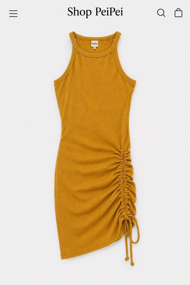 MUSTARD RUCHED MINI DRESS (Category: Dresses) located in Manila. Submitted by shie333 (Listing ID 1466181446, Image 1). Description: Size: S Color: Mustard yellow Style: Sleeveless fitted mini dress Fabric: Ribbed / stretchy Detail: Side ruching with adjustable drawstring Fit: Fitted/bodycon Condition: Preloved, good condition Flaws: No major flaws noticed RFS: Decluttering / no longer used.