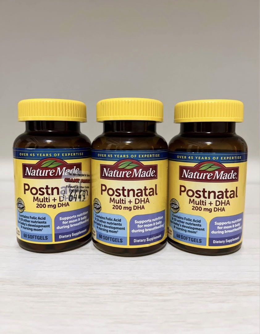 Nature made Postnatal Multi+DHA 60softgels (Category: Health Food, Drinks & Tonics) located in Manila. Submitted by mysticforest_239da2 (Listing ID 1466243085, Image 1). Description: a daily dietary supplement designed to support the increased nutritional demands of breastfeeding mothers and their babies. 3 bottles available RFS: don’t need it anymore Graduate na po .