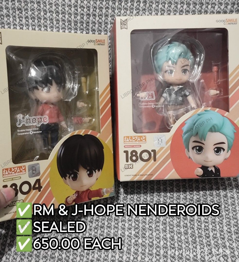 Nenderoids RM and J-Hope (Category: K-Wave Merchandise) located in Quezon City. Submitted by libro_atbp (Listing ID 1466258617, Image 1). Description: 🧸💜 TINY TAN / BT21 FOR SALE! ⤷ Personal collection decluttering ✨ ⤷ Paubos sale. ⤷ 📸 Prices are on the photos. ⤷ 📍 North Olympus Subd., Quezon City • pm for inquiries • no cancellations! • PAYO ONLY! FIRST-TO-PAY POLICY MOD: sdd/j&t/flash MOP: gcash/maya/gotyme/maribank.