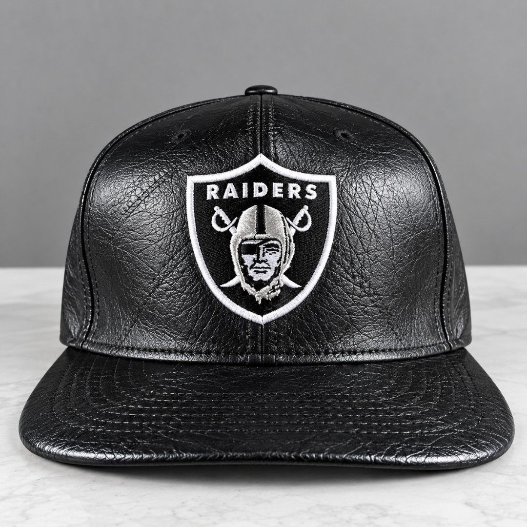 NEW ERA 9FIFTY RAIDERS LEATHER SNAPBACK (Category: Caps & Hats) located in Zamboanga. Submitted by thriftbyeems (Listing ID 1466217723, Image 1). Description: ‼️FOR SALE‼️ NEW ERA 9FIFTY RAIDERS SNAPBACK LEATHER ✔ MEDIUM-LARGE SIZE ✔ AUTHENTIC ✔ 10/10 CONDITION ✔ PURE LEATHER ✔ HEARING OFFER PO AKO, PM LANG PO MGA SIR! 📲 PS: Complete pa mga stickers nyan, tinanggal ko lang po..