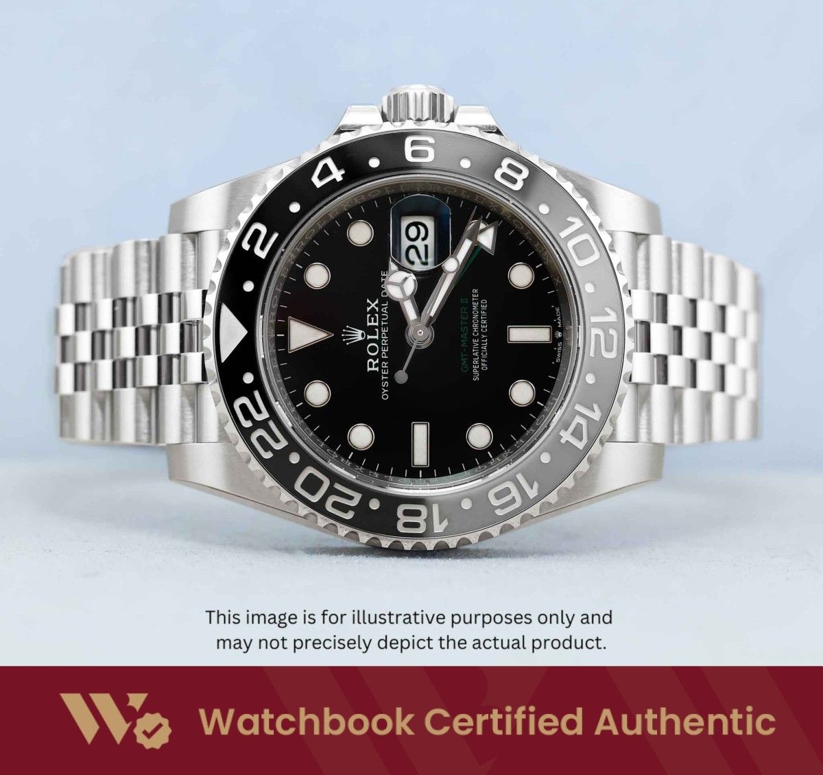 [New] Rolex GMT Master II Bruce Wayne Jubilee 126710GRNR Black Dial A8569 | Aug 2026 (Category: Watches) located in Singapore. Submitted by watchbooksg (Listing ID 1459931876, Image 1). Description: Watchbook Swiss-Standard Certified: Professional Authentication You Can Trust Every watch undergoes systematic 60-point verification by Swiss-trained watchmakers at our in-house Watchbook Service Centre. We verify all checkpoints—movement, dial, case,