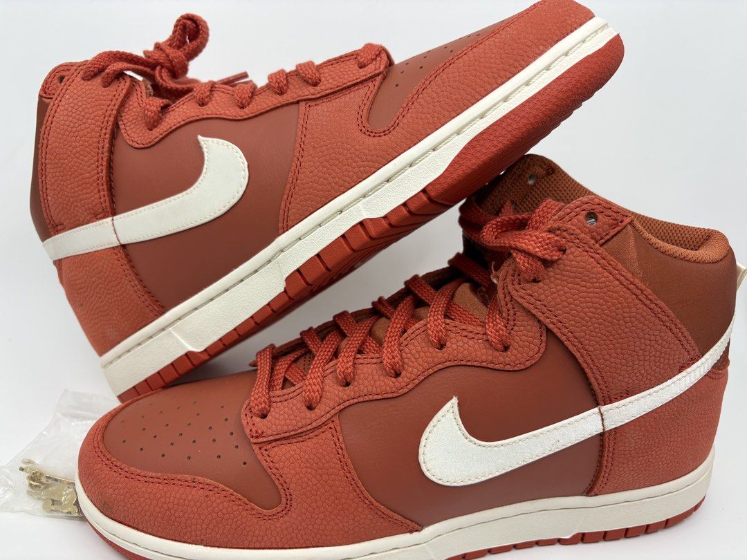 Nike Dunk High Retro PRM EMB Mantra Orange Size 11 (Category: Sneakers) located in Manila. Submitted by rob.fesalbon (Listing ID 1466250073, Image 2). Description: - Model: Nike Dunk High Retro PRM EMB (Mantra Orange / Sail White) - Size: US 11 Men's - Condition: Brand new (tried on) - Inclusions: Original box and accessories (NBA and WNBA logo button pins) - Features: Premium basketball texture overlay panels.