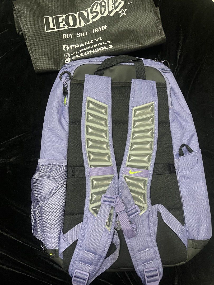 Nike Elite Bag V3 (Category: Backpacks) located in Quezon City. Submitted by leonsol3 (Listing ID 1466336604, Image 2). Description: - Brand new with original retail tags attached - Striking purple colorway with bright lime green branding and vertical ELITE lettering - Comfortable padded Max Air shoulder straps built for heavy gear loads - Convenient mesh side pockets for water bottles - Dedicated bottom compartment for extra storage or shoes 📍Q