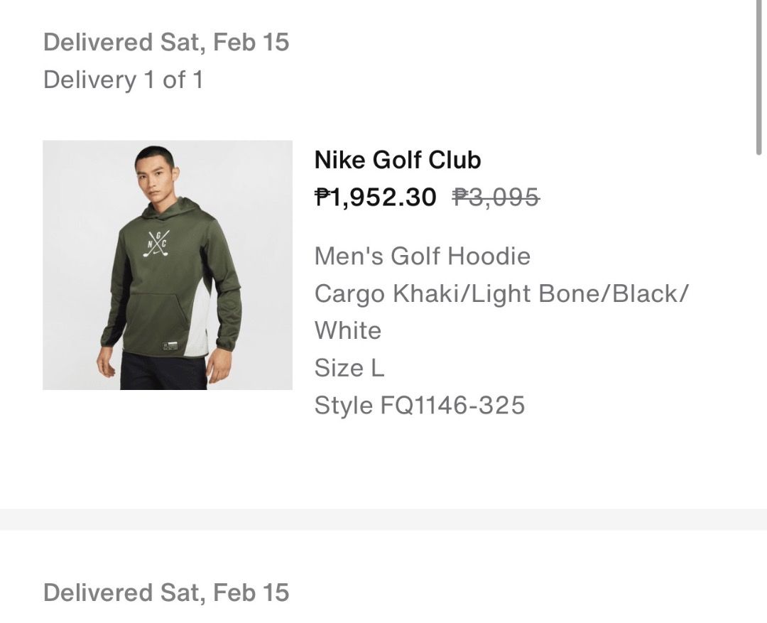 Nike Golf Club Jacket (Preloved) (Category: Coats, Jackets and Outerwear) located in Paranaque City. Submitted by jd7_prelovedclothing (Listing ID 1466323976, Image 3). Description: Bought from the Nike App. Only tried on for fitting. ₱500. Location Paranaque. GCash/Maya/BPI. Lalamove/Grab.