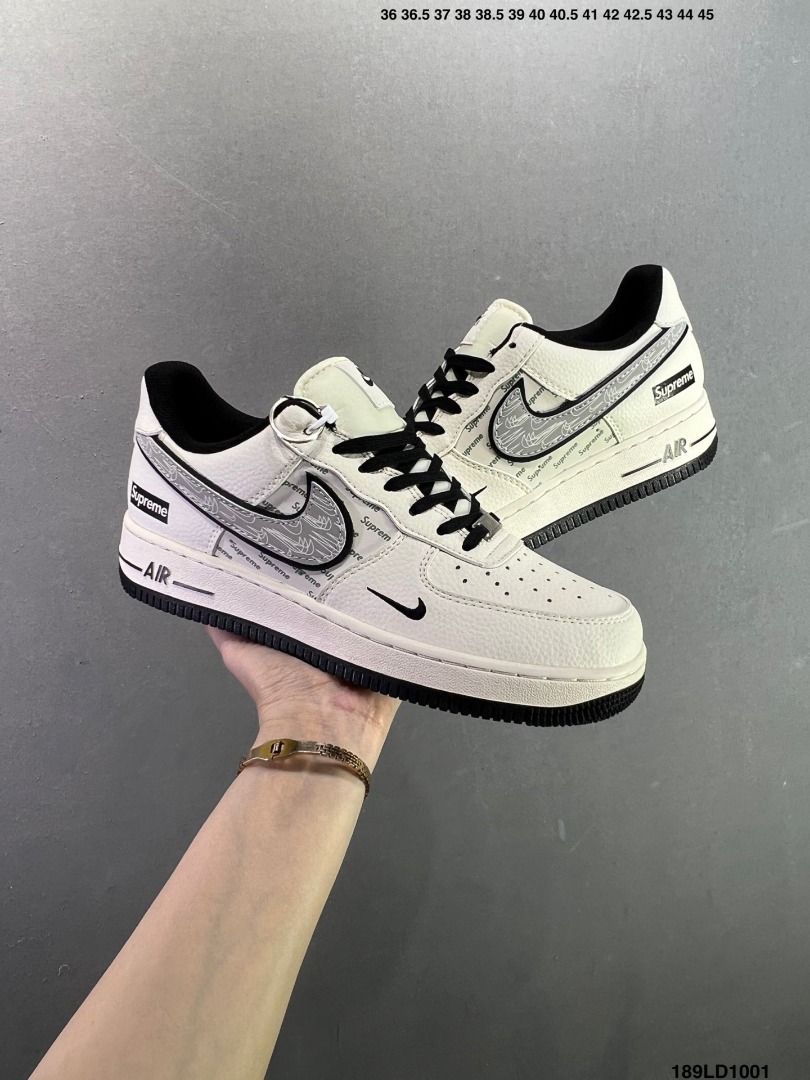 Nike Supreme Air Force 1 Sneakers (Category: Sneakers) located in Mandaluyong City. Submitted by grandfalcon-10f0a8 (Listing ID 1466294822, Image 2). Description: Nike Air Force 1 ‘07 Low – Collaboration/Special Edition Low-Top Sneakers. Features complex folded-edge stitching craftsmanship, original lasts and patterns, original shoe box, custom hardware, full-length internal Air cushioning, and factory-spec outsoles. Style Code: SM6668-103 Sizes: