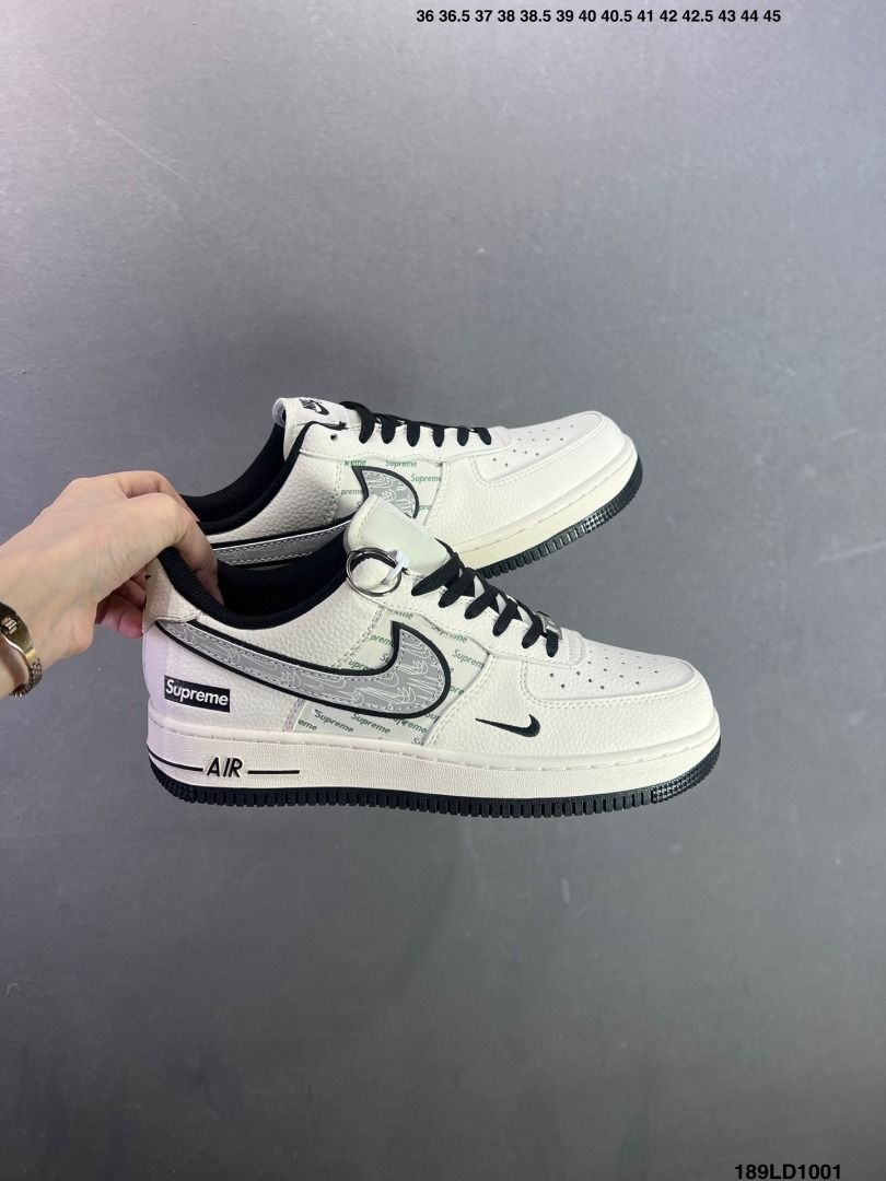 Nike Supreme Air Force 1 Sneakers (Category: Sneakers) located in Mandaluyong City. Submitted by grandfalcon-10f0a8 (Listing ID 1466294822, Image 3). Description: Nike Air Force 1 ‘07 Low – Collaboration/Special Edition Low-Top Sneakers. Features complex folded-edge stitching craftsmanship, original lasts and patterns, original shoe box, custom hardware, full-length internal Air cushioning, and factory-spec outsoles. Style Code: SM6668-103 Sizes: